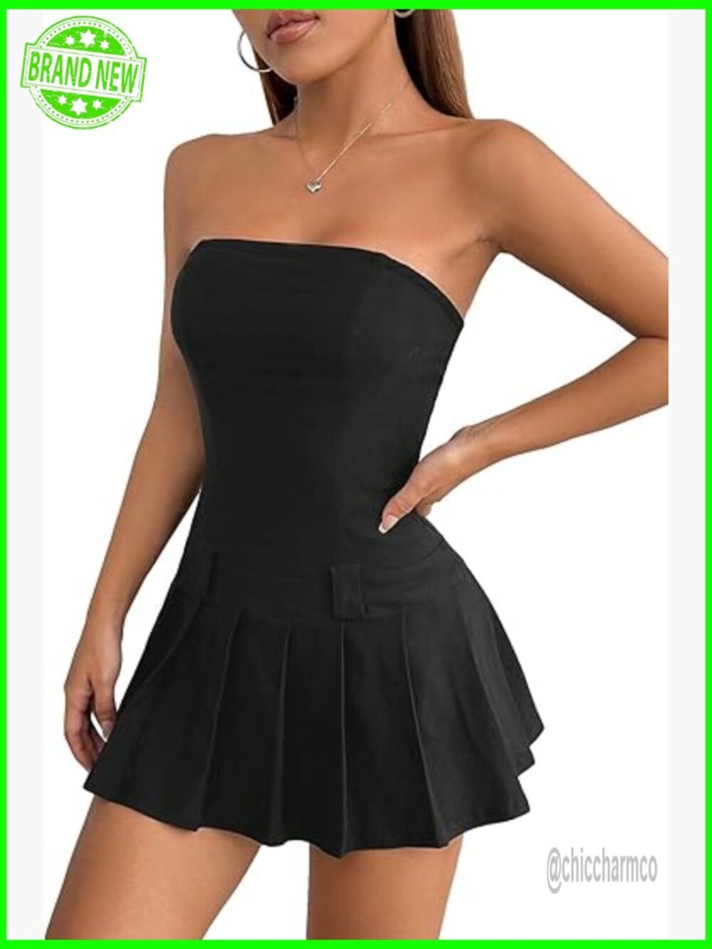 Petite Strapless Belted Tube Dress Sleeveless Pleated A Line Mini